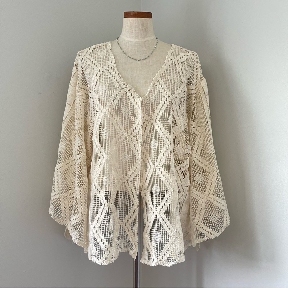 Cottagecore Free People Ivory Off the Coast Lace beach coverup One Size NWOT